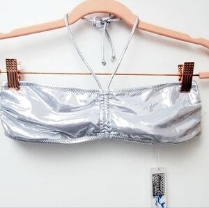 Mermaid Swimwear Silver Metallic Bandeau Top Size Medium New